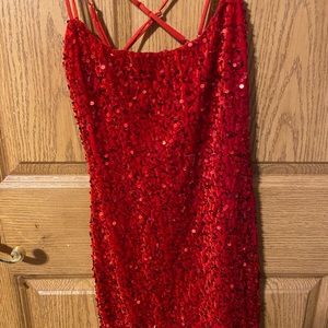 lucy in the sky red sparkly dress